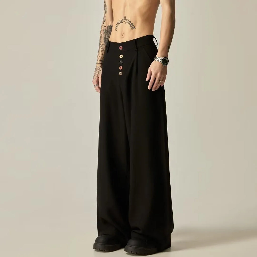 Men's black wide-leg casual trousers with vertical tube design and straight-leg styling