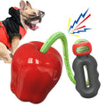Green plastic dog food dropping ball molar toy with apple design for interactive feeding and chewing