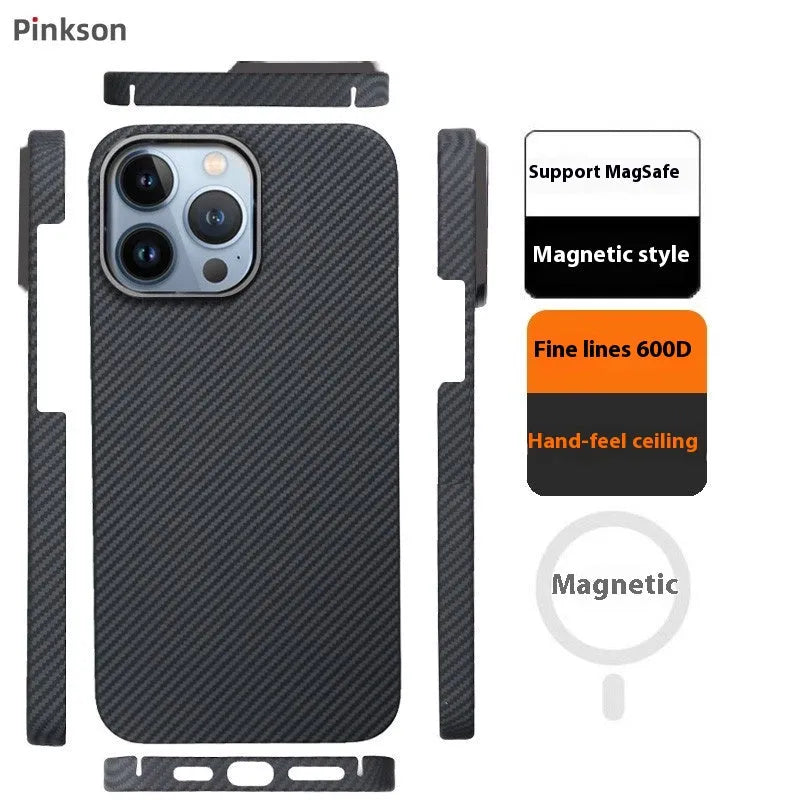 Aramid fibre ultra-thin frosted phone case for iPhone 12 series with black crater 1500D weave