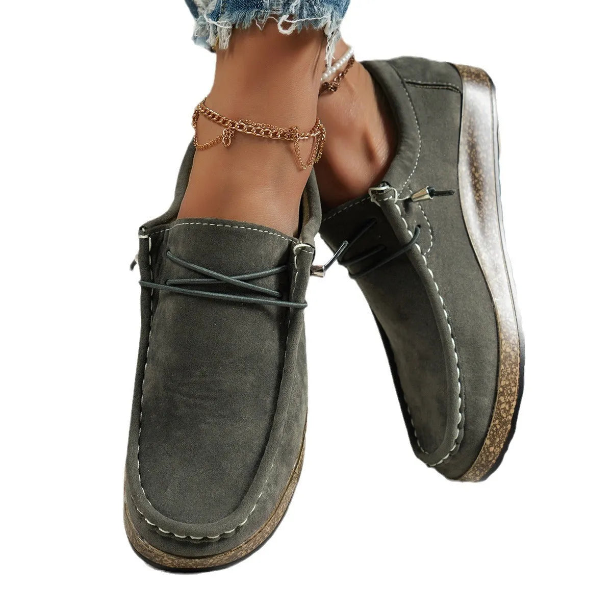 Plus size women's flat slip-on casual shoes with elastic band in five colours