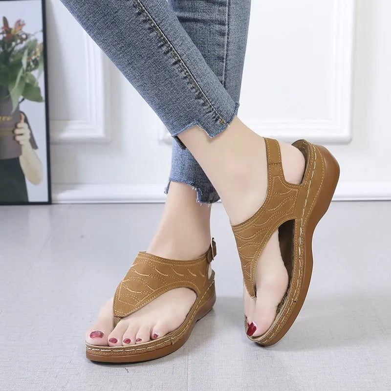 Women's wedge heel sandals with adjustable back strap in five colour options
