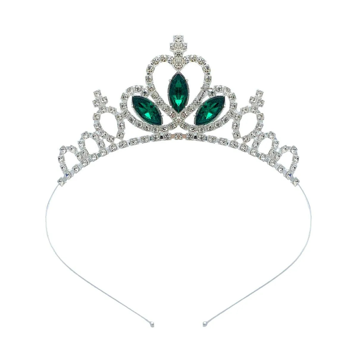 Gold electroplated alloy princess crown headdress with diamond-like decorations for birthday parties