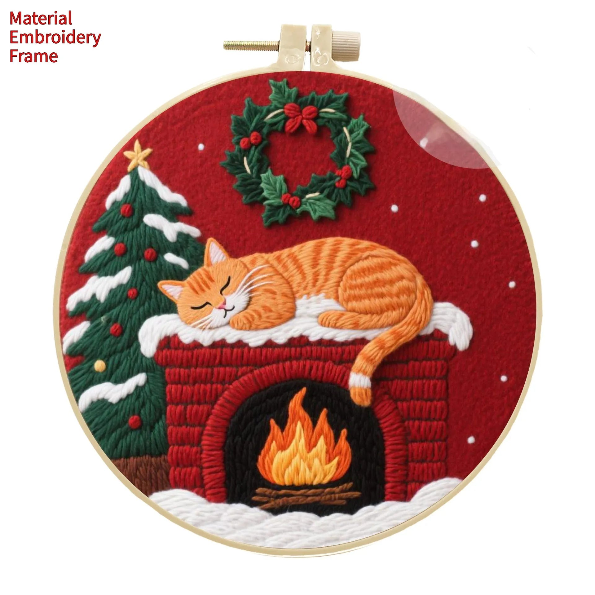 Embroidery material package with cotton linen fabric, autumn fruit pattern, and imitation bamboo frame