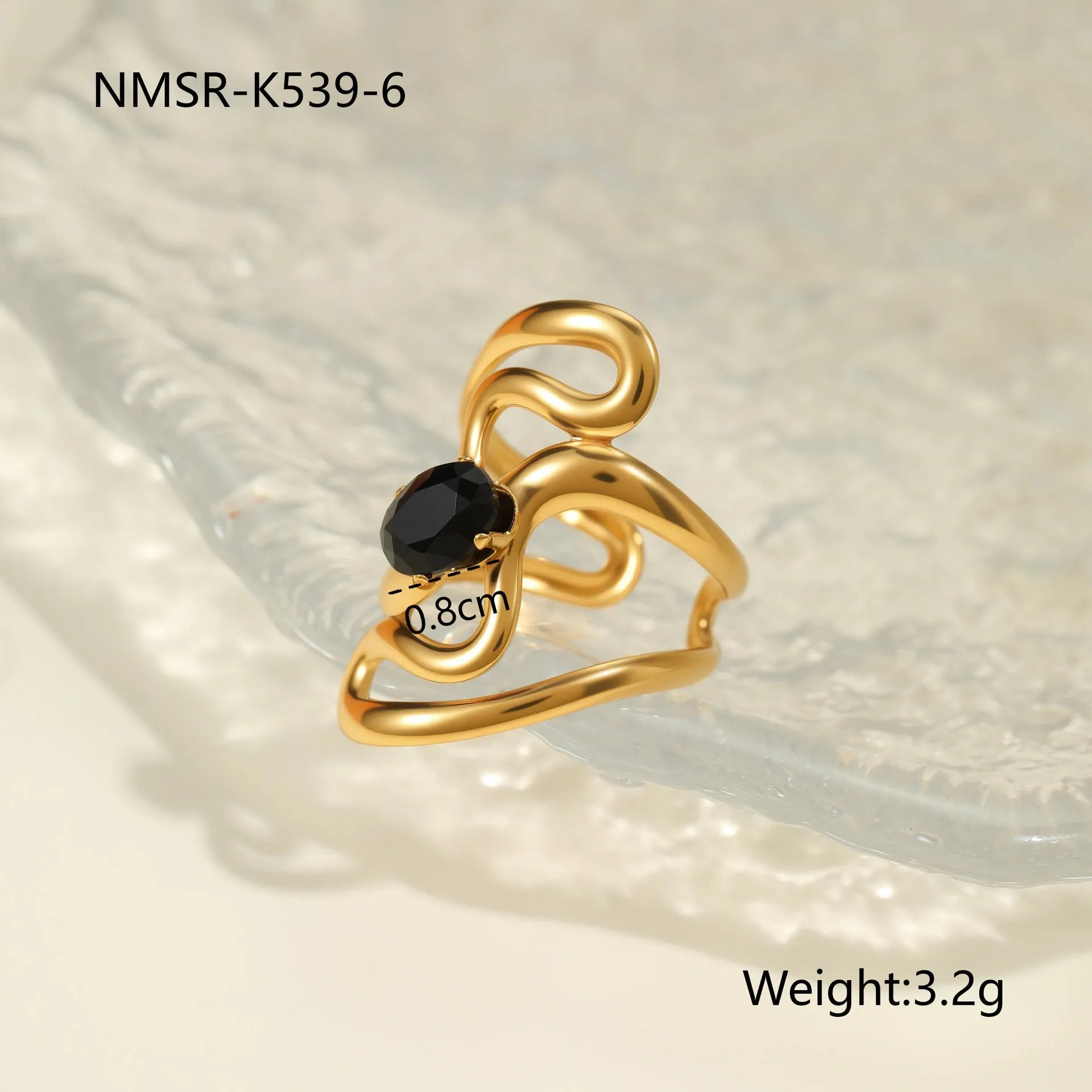 Geometric stainless steel ring for women with zircon detail and open adjustable design.