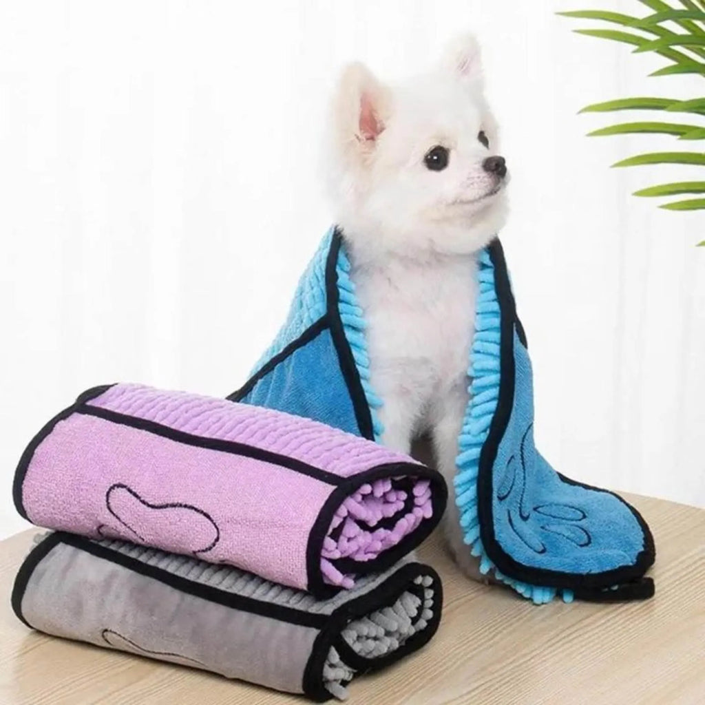 Blue pet bath towel measuring 62x23 cm for drying dogs and cats after washing