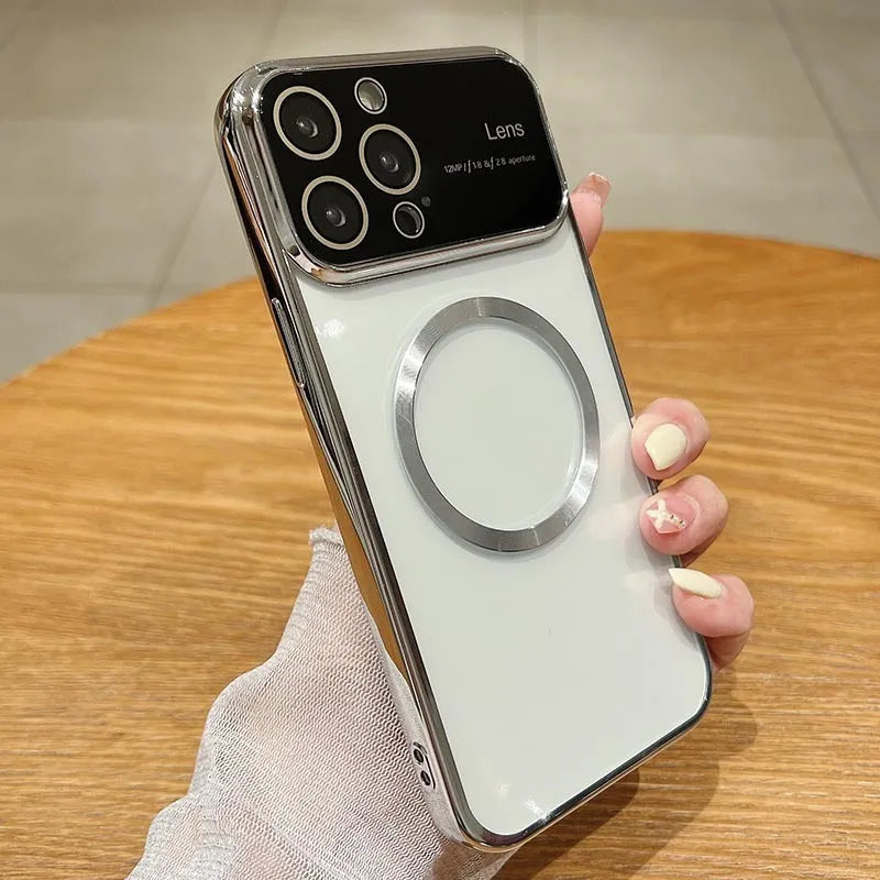 Electroplating transparent magnetic suction phone case for iPhone 14, mirror finish, wine red colour