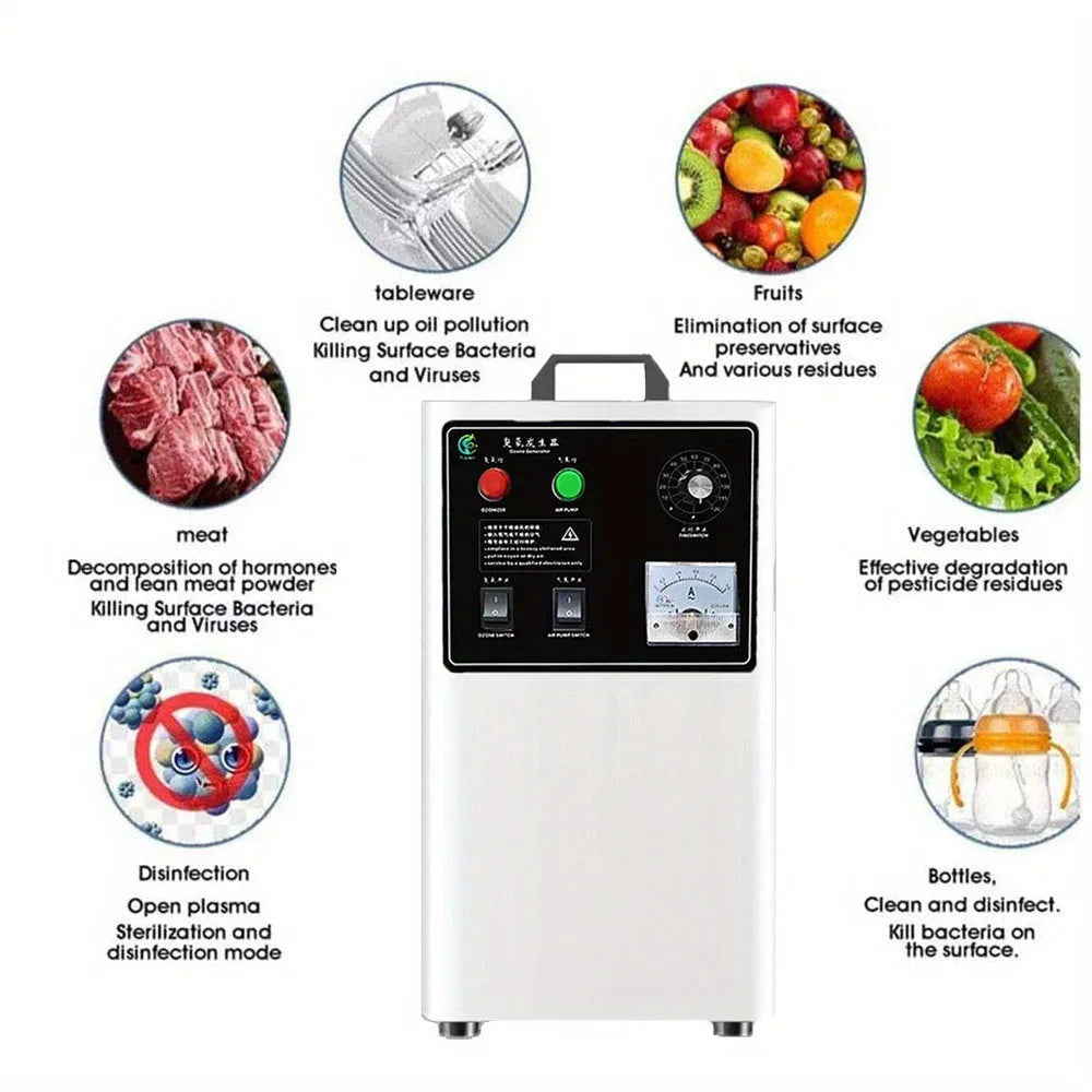 Fruit and vegetable ozone generator machine with 20g/h output in stainless steel or white colour options