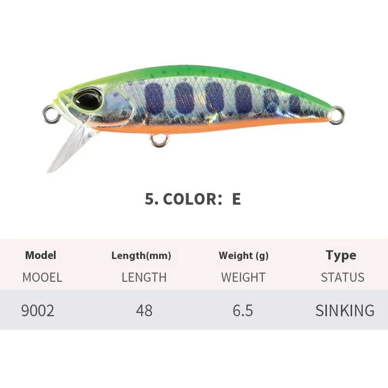 Japanese submerged mino fishing lure 48mm length for mandarin fish and snakehead in multiple colour options