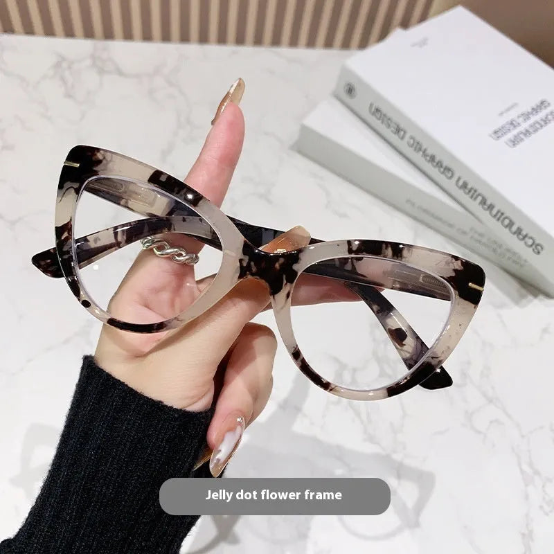 Women's large frame cat's eye presbyopic reading glasses with dragon and phoenix decorations on frames