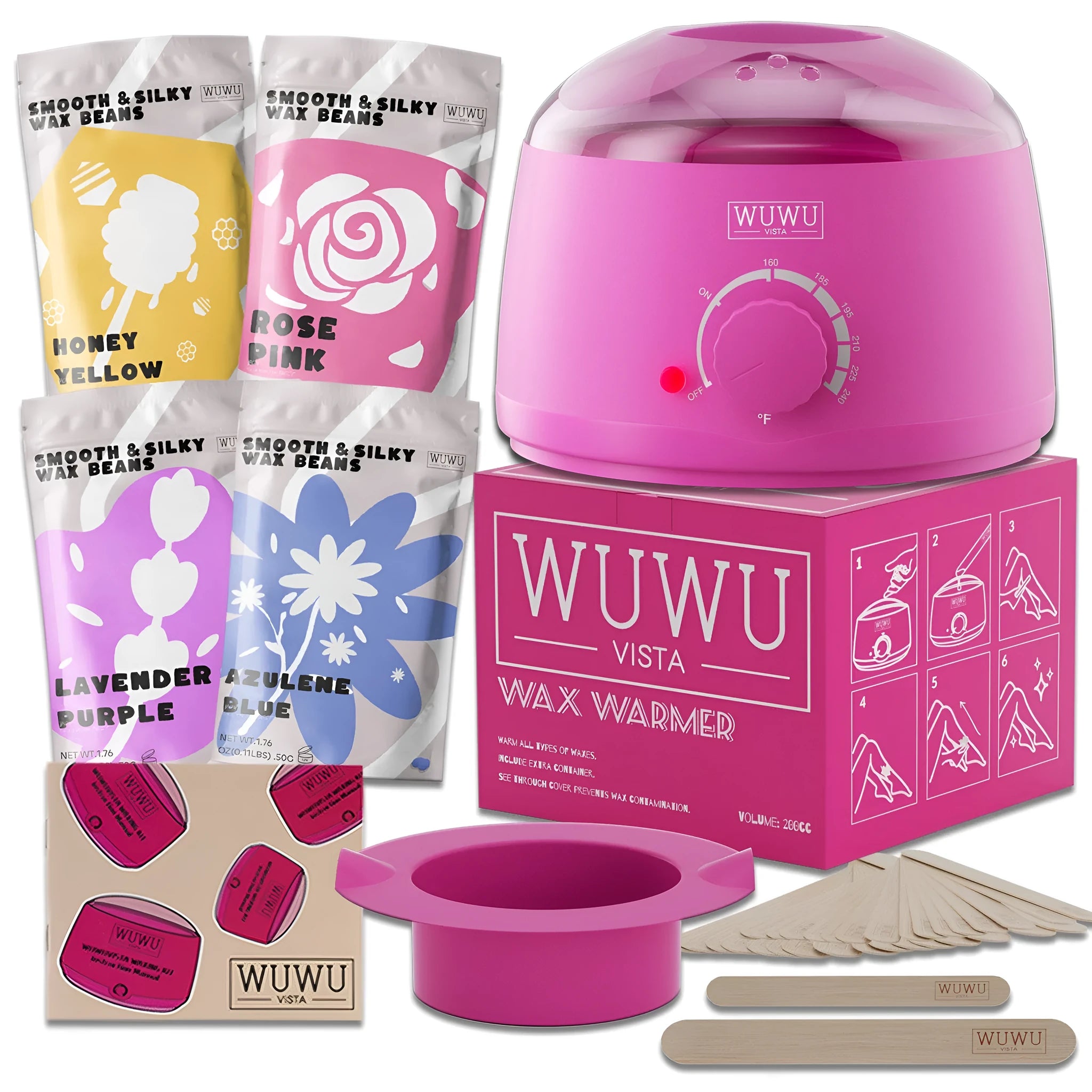 WUWUVISTA 27-piece hair removal wax kit with wax warmer and four coloured wax beads