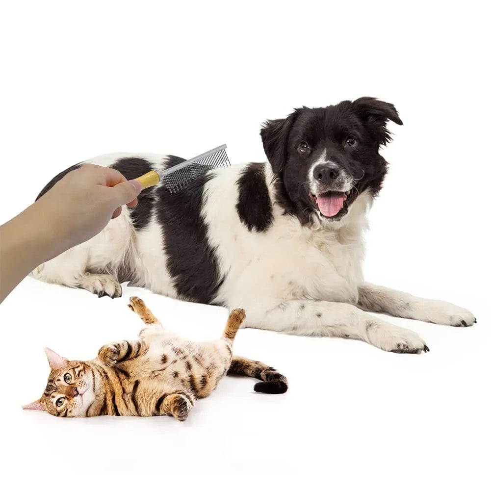 Wooden handle pet grooming comb for dogs and cats with smooth polished needles
