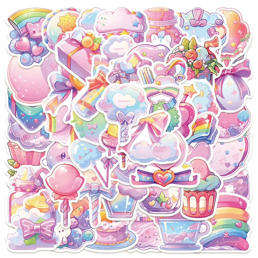 Pack of fresh candy coloured cute small object decorative waterproof stickers.