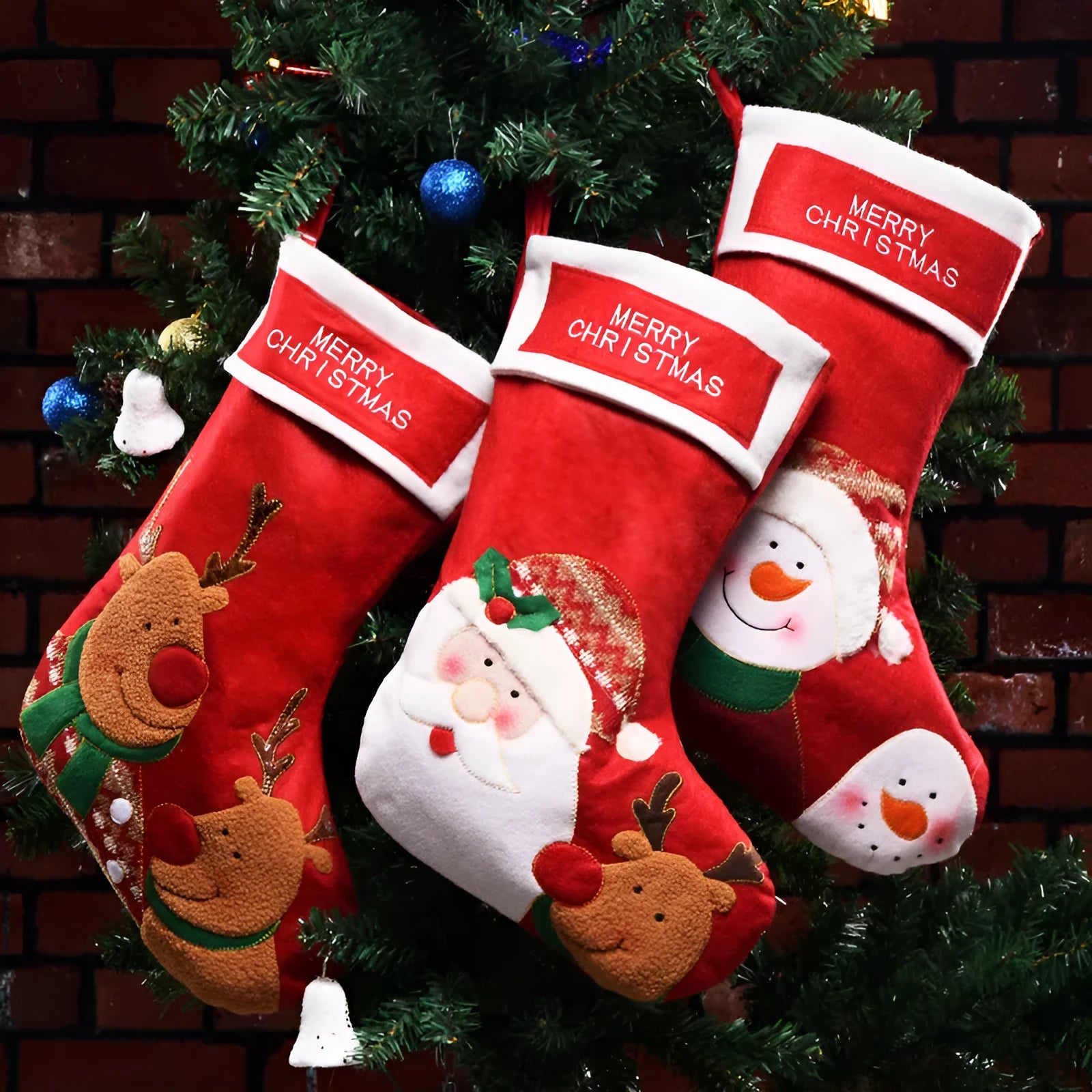 Non-woven fabric Christmas stocking pendant with elk, elderly snowman, and snowman designs