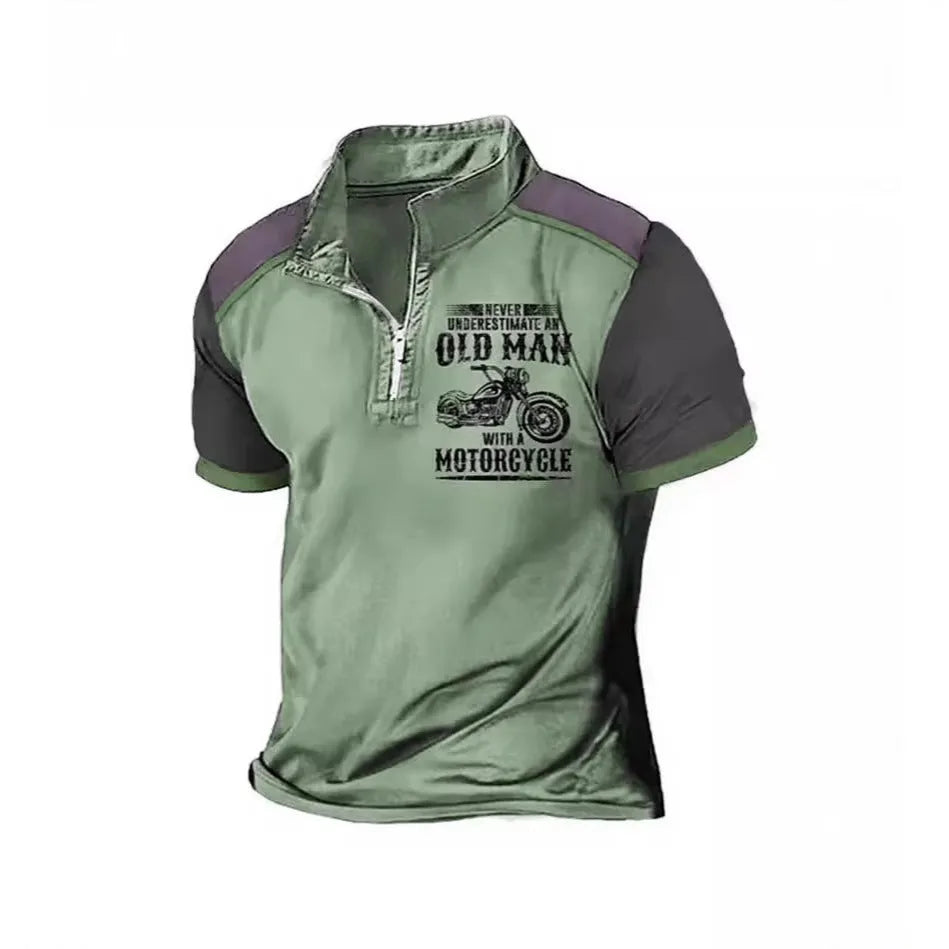 Men's casual polo shirt with lapel collar and digital letter printing in regular fit
