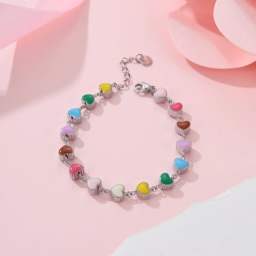 18K stainless steel heart-shaped bracelet with electroplated gold or steel finish