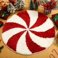 Round Christmas-themed carpet on floor, available in 60cm and 80cm sizes.