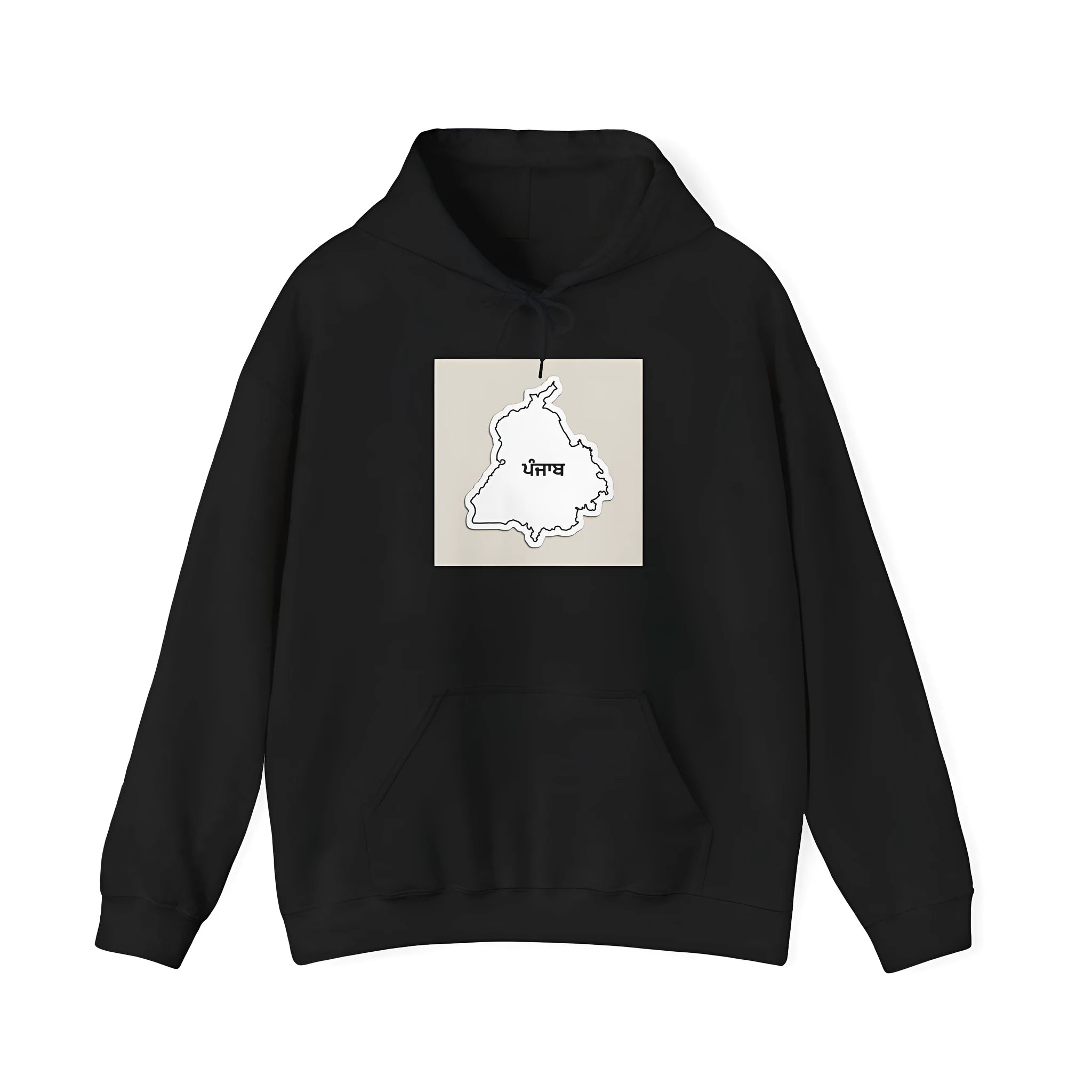Black loose-fit hoodie sweater with drop-shoulder sleeves and a front pocket.