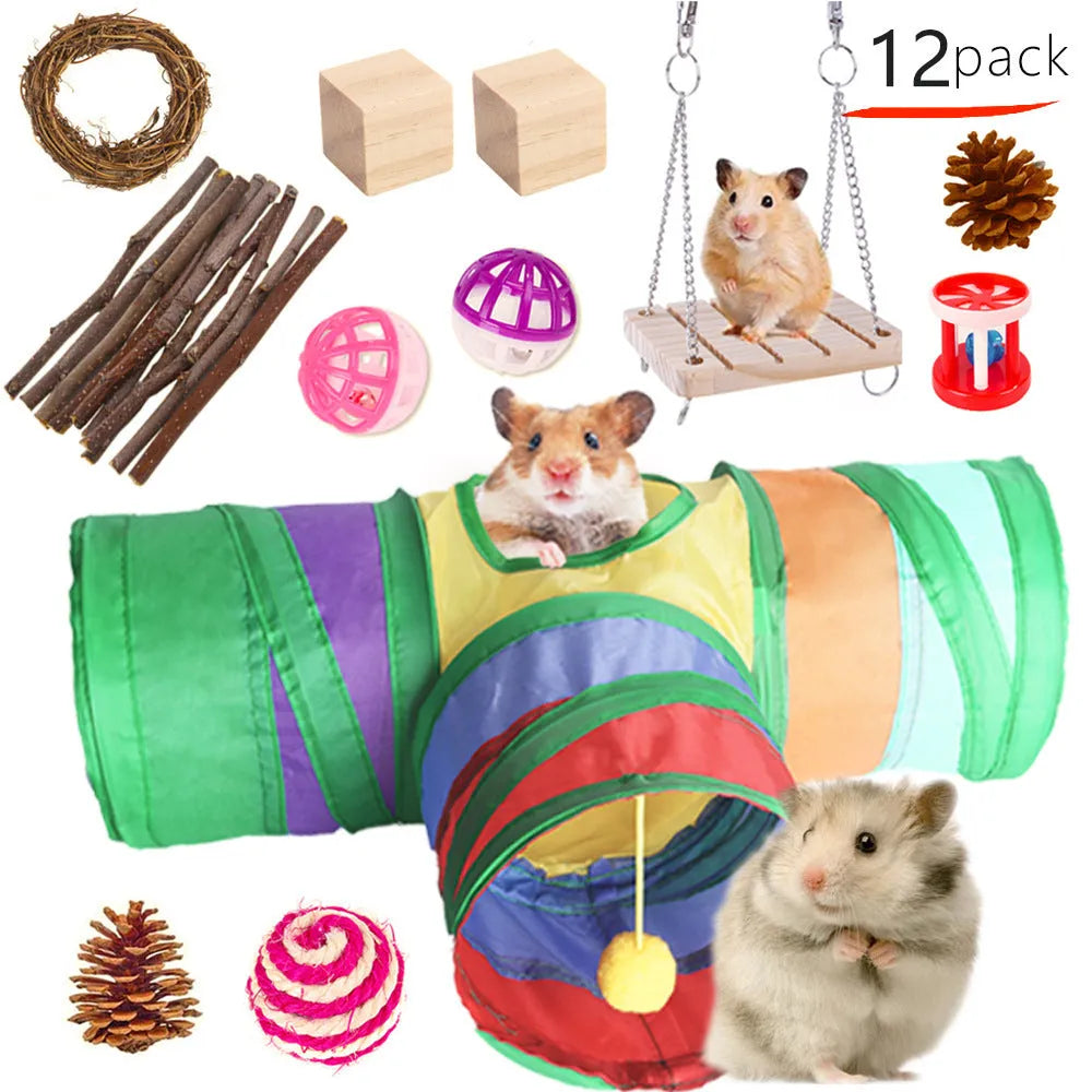 Wooden chew toy sets for rabbits, guinea pigs and parrots with various natural components