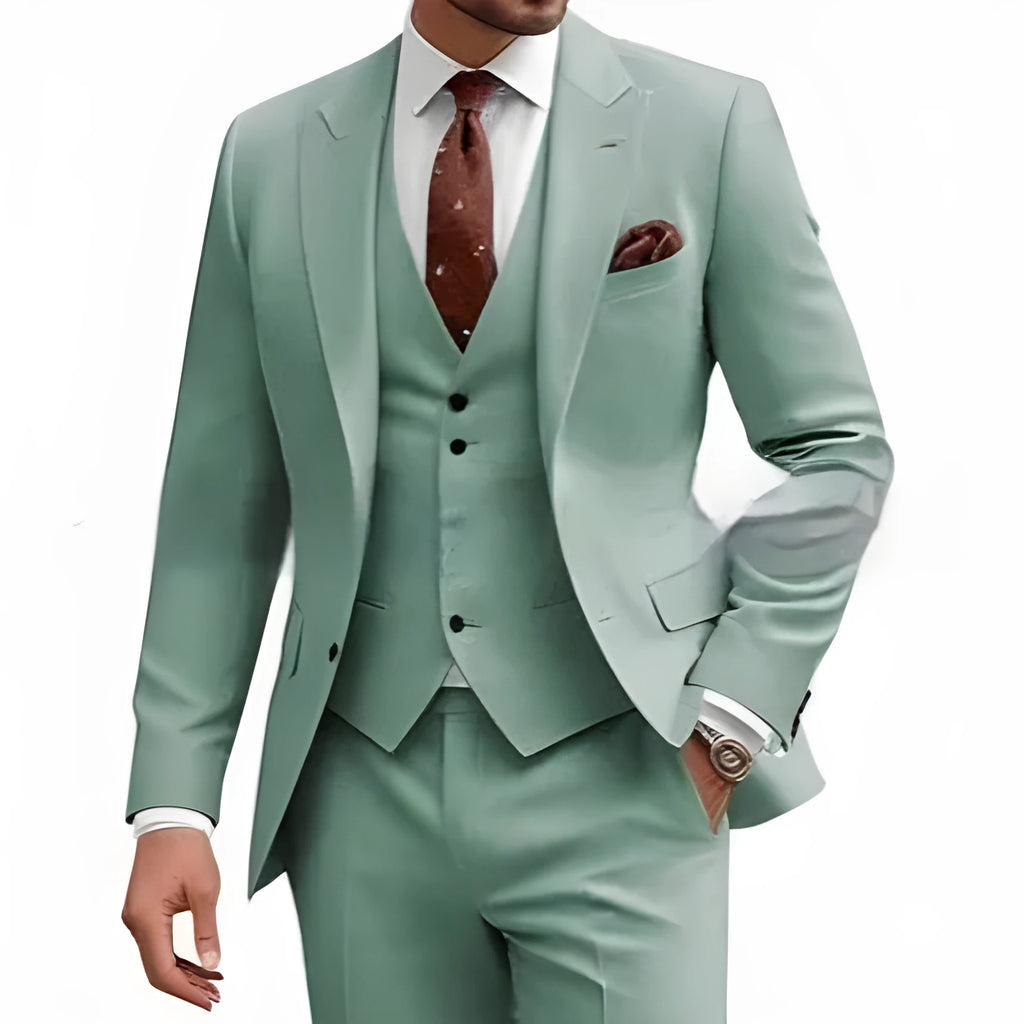 Men's slim fit three-piece suit in acetate blend fabric for weddings and business occasions