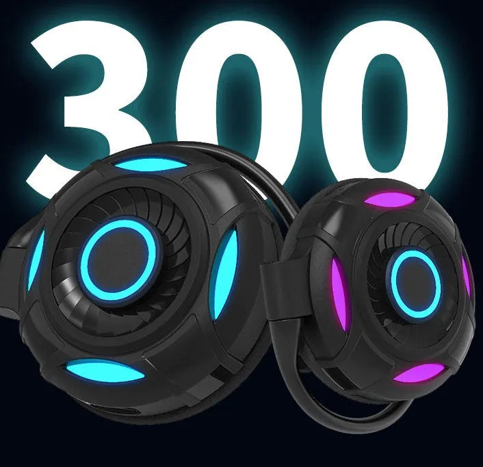 Black wireless Bluetooth gaming earphones with hanging ear design and USB charging cable