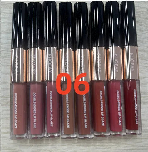 C-L021 double-head lip gloss stick with non-stick cup applicator tips, showing two shades.