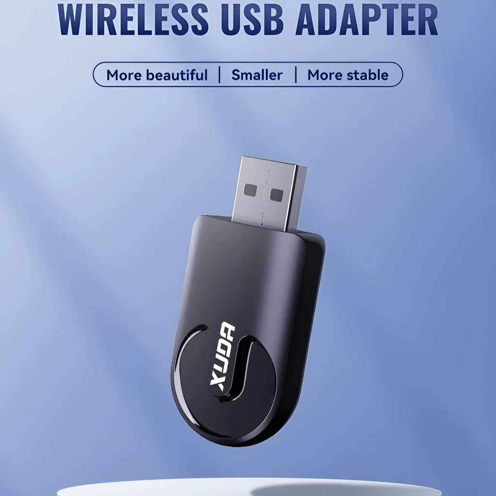 Black mini CarPlay USB wireless adapter measuring 26x55x13mm for vehicle connectivity