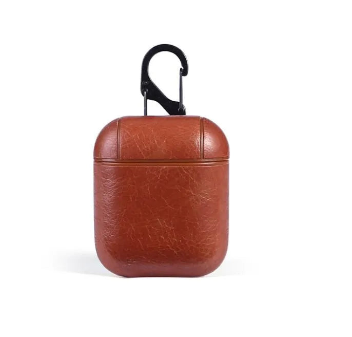 Genuine leather charging case for Apple AirPods in black, brown, light brown, and red colours