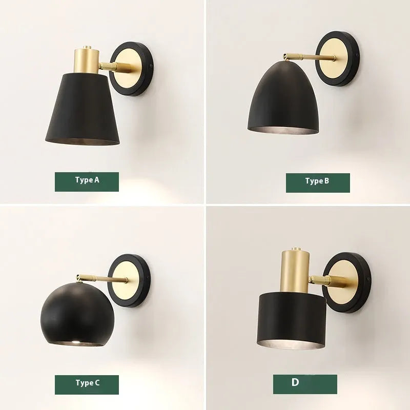 Nordic style iron wall lamp for bedroom or living room with metallic finish