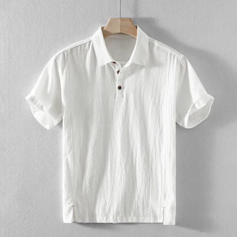 Men's cotton linen casual shirt in loose fit showing milky white colour option