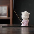 Small ceramic female court attendant figure incense burner decoration in cute style