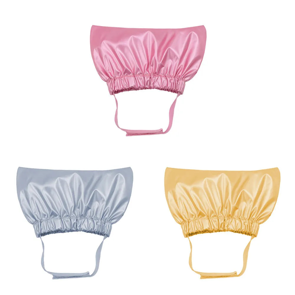 Adjustable ear-proof waterproof shower cap for cats and dogs in silver colour with non-woven fabric construction