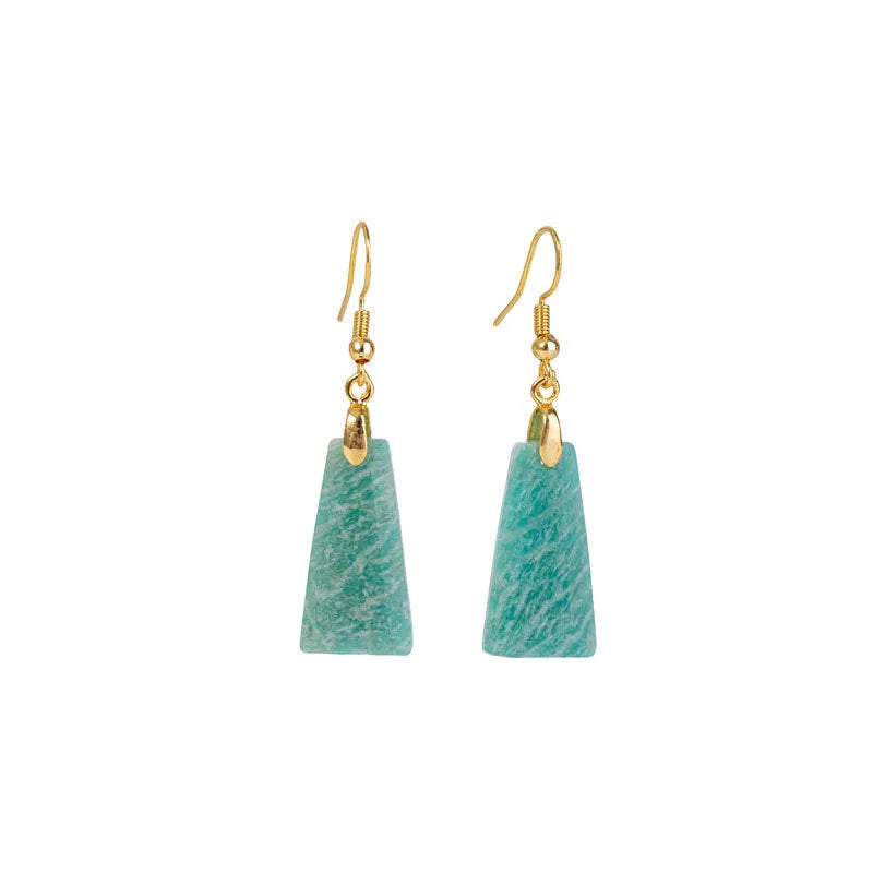 Amazonite rough stone trapezoid earrings with octagon detailing in gold or silver finish