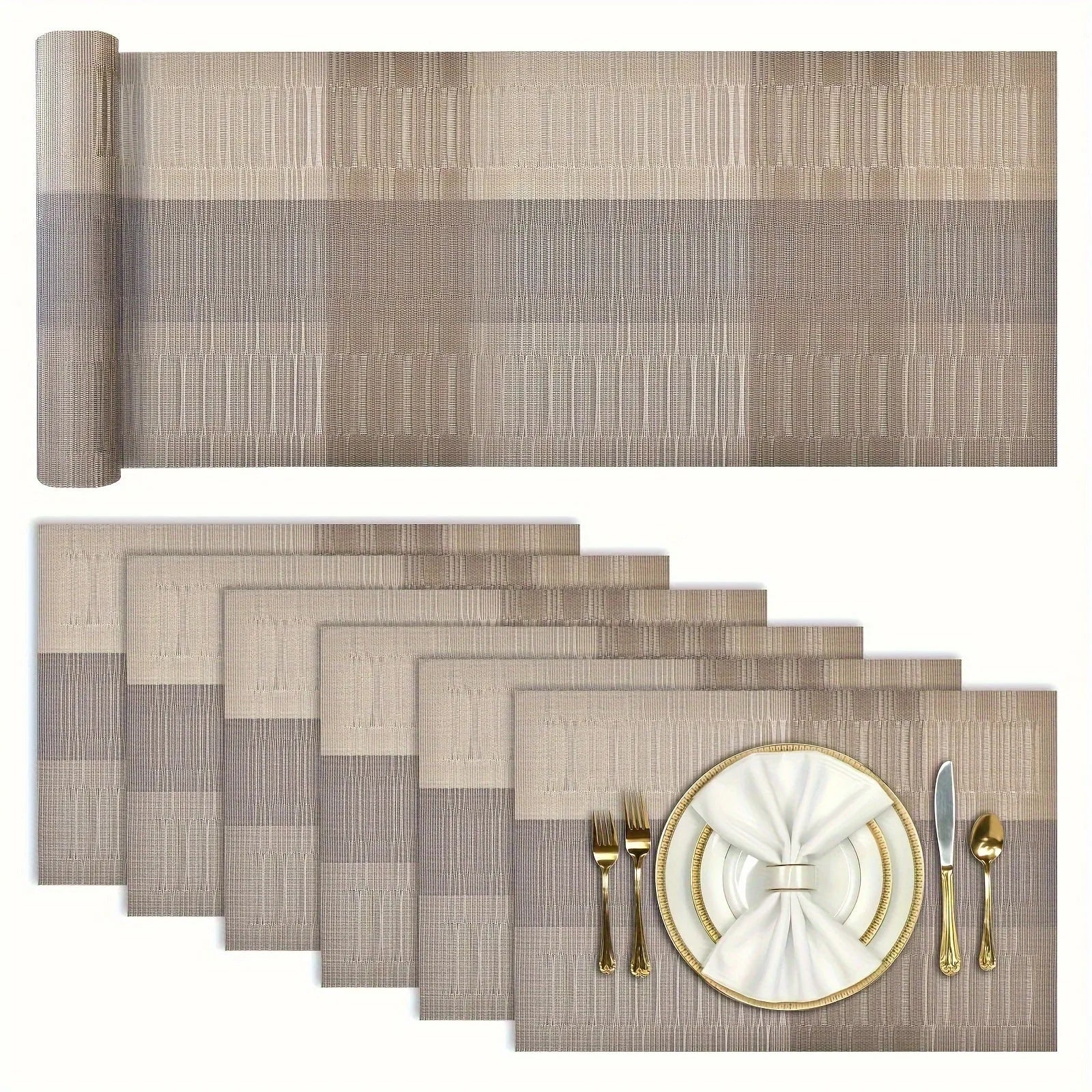 PVC non-slip placemat in modern minimalist style showing gradient bamboo and metallic colour options