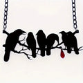Black crow necklace on cross chain with electroplated finish and animal modelling