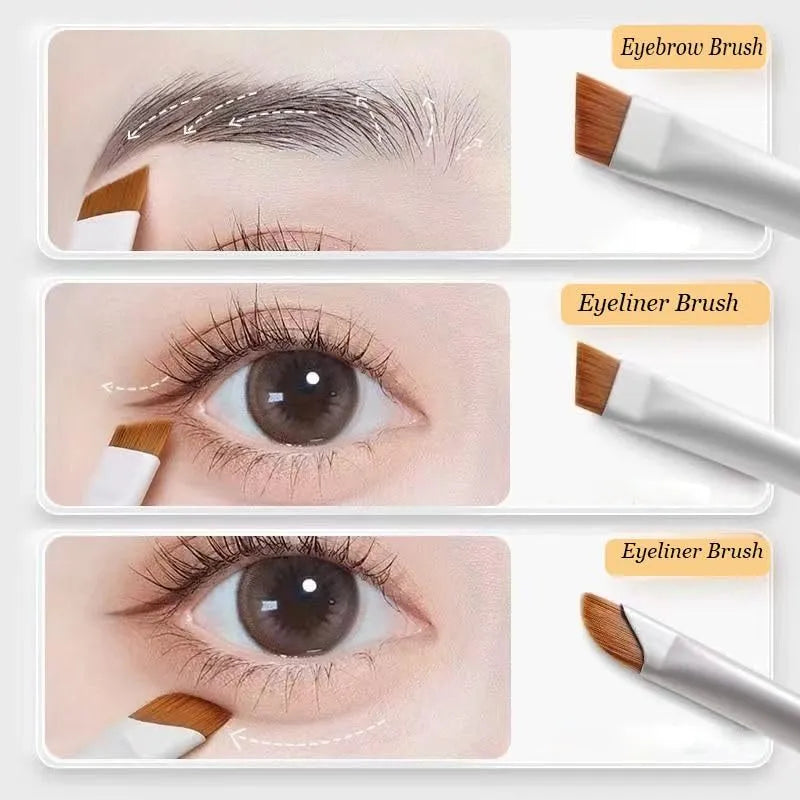 4 piece angled eyeliner and brow brush set with leather carrying case