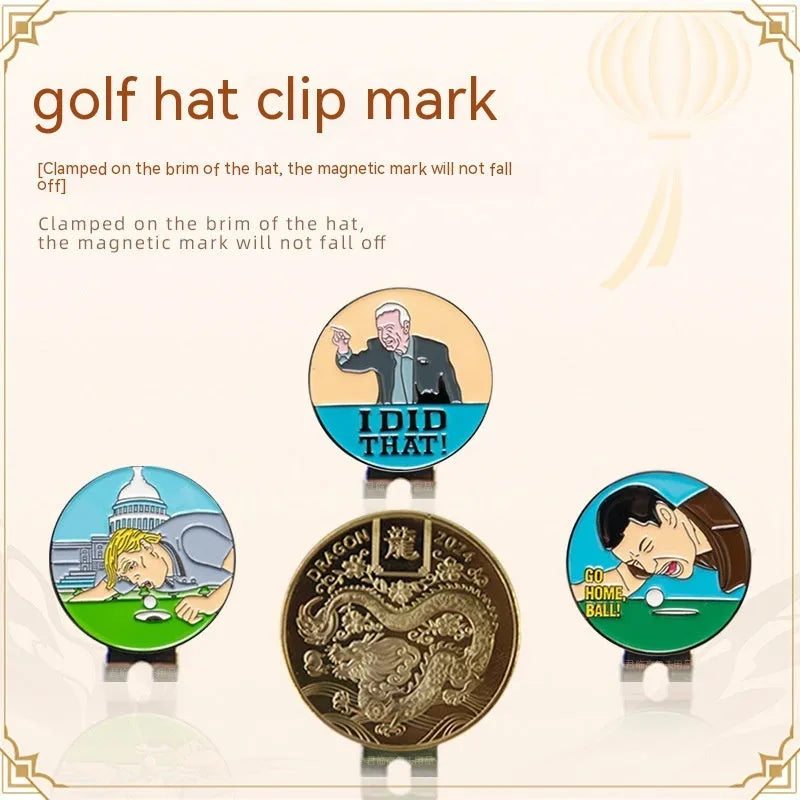 Zinc alloy golf hat clip with engraved Dragon Year design for sporting events and personalised gifting