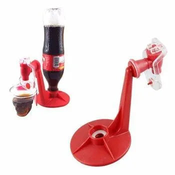 Red plastic Magic Tap soda dispenser attached to 2-litre bottle