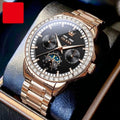 Men's automatic mechanical watch with diamond dial on stainless steel strap