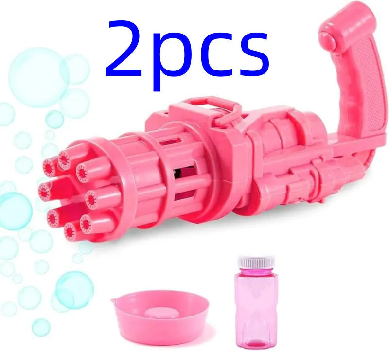 Kids plastic bubble machine gun toy in pink, gold or black colour with trigger.
