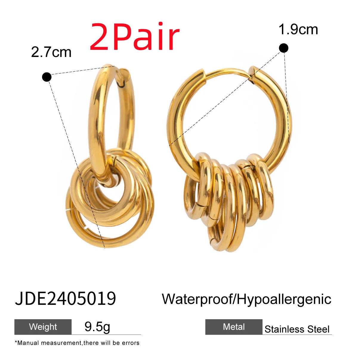 A pair of stainless steel electroplated earrings with a colour matching finish in a simple ins style.
