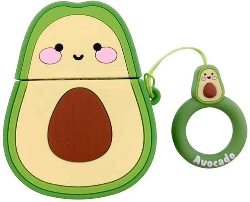Silicone flip-case for AirPods 2 with cartoon designs including avocado, black cat, stitch, and pokeball.