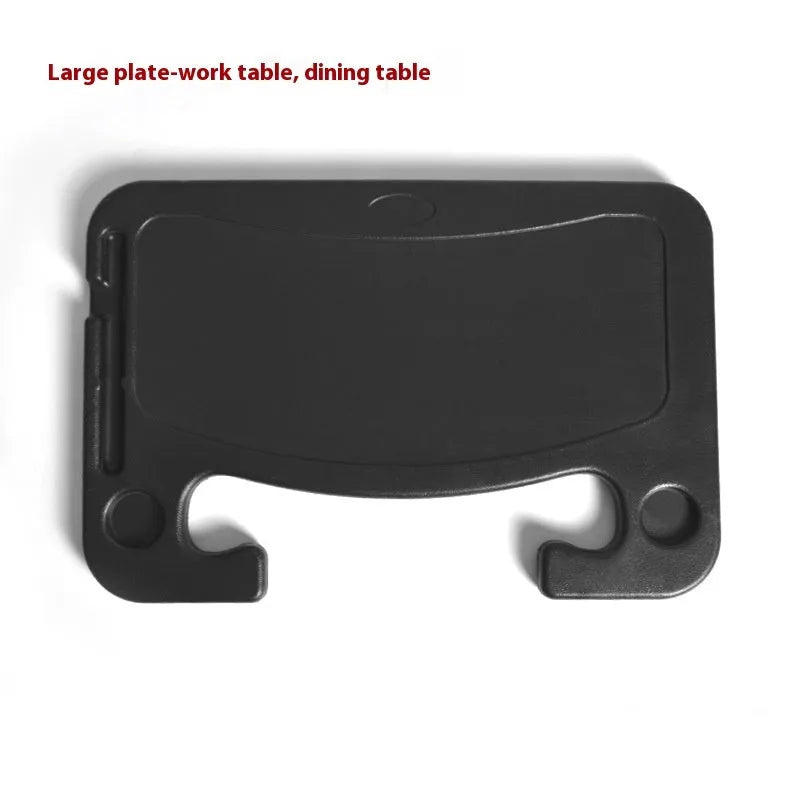 Black foldable car steering wheel tray with laptop and drink cup holder deployed