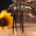 Retro long leather tassel earrings geometric shape women's gift black brown white