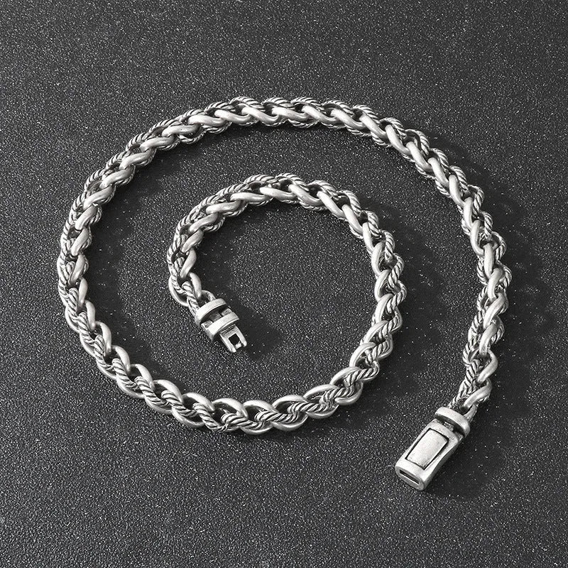 Men's titanium steel chain necklace in punk style with geometric large hemp flower design