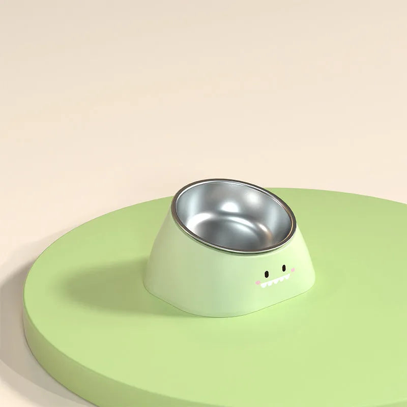 15-degree tilted cervical spine protection cat bowl in stainless steel and PP plastic with fall-resistant design