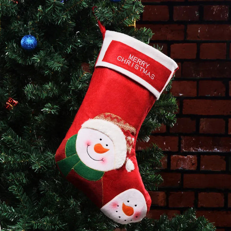 Non-woven fabric Christmas stocking pendant with elk, elderly snowman, and snowman designs