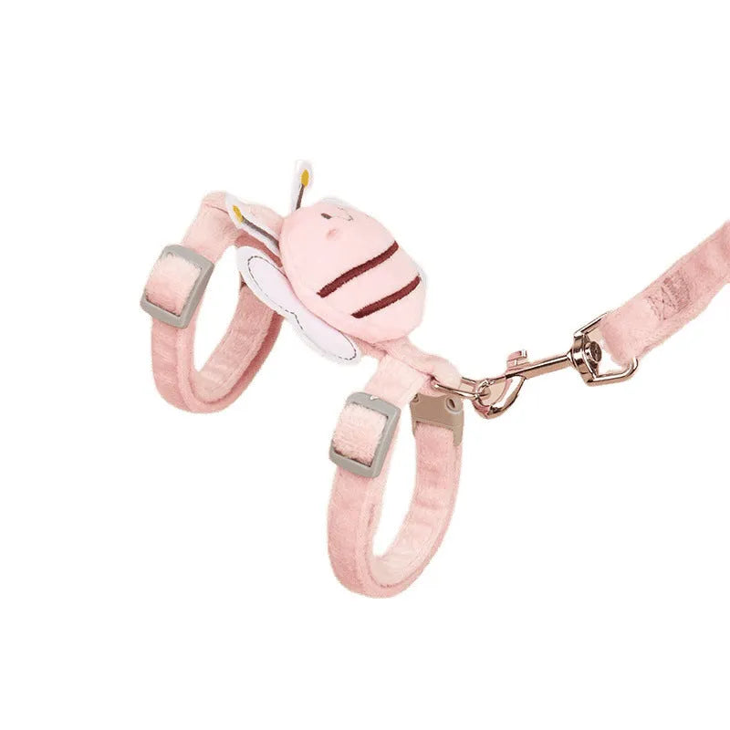 Bee-shaped teddy cat leash and harness set in blue colour with adjustable straps for outdoor use