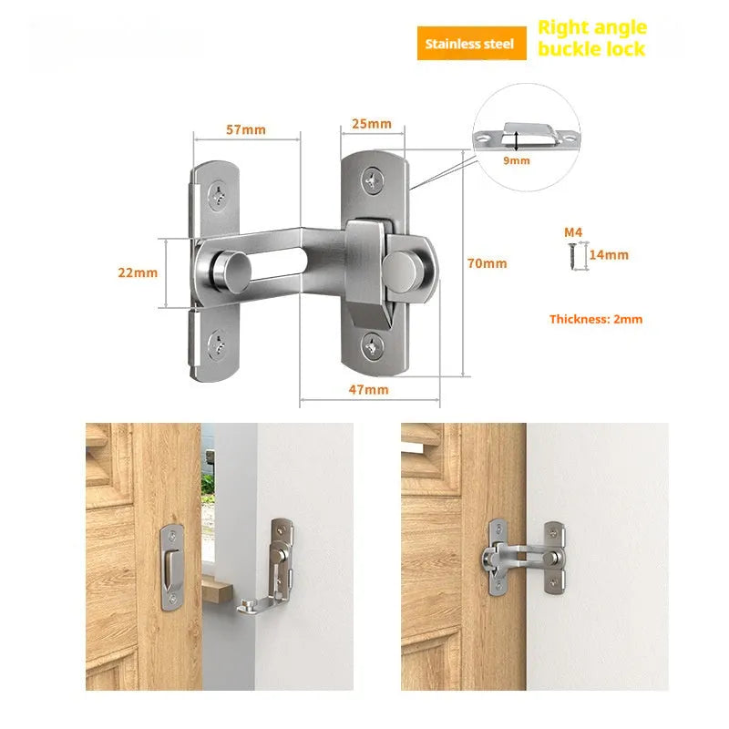 Black carbon steel and stainless steel sliding door lock with 90-degree hasp for barn and warehouse doors