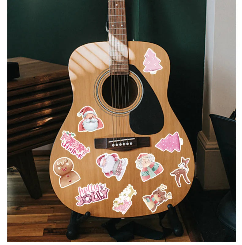 Pack of 50 cute Christmas themed waterproof stickers in sizes from 4cm to 8cm.