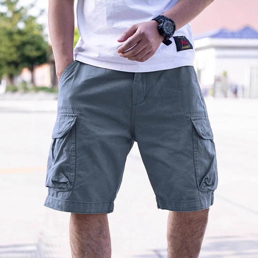 Men's cotton blend workwear shorts with micro-elastic stretch in loose fit for summer